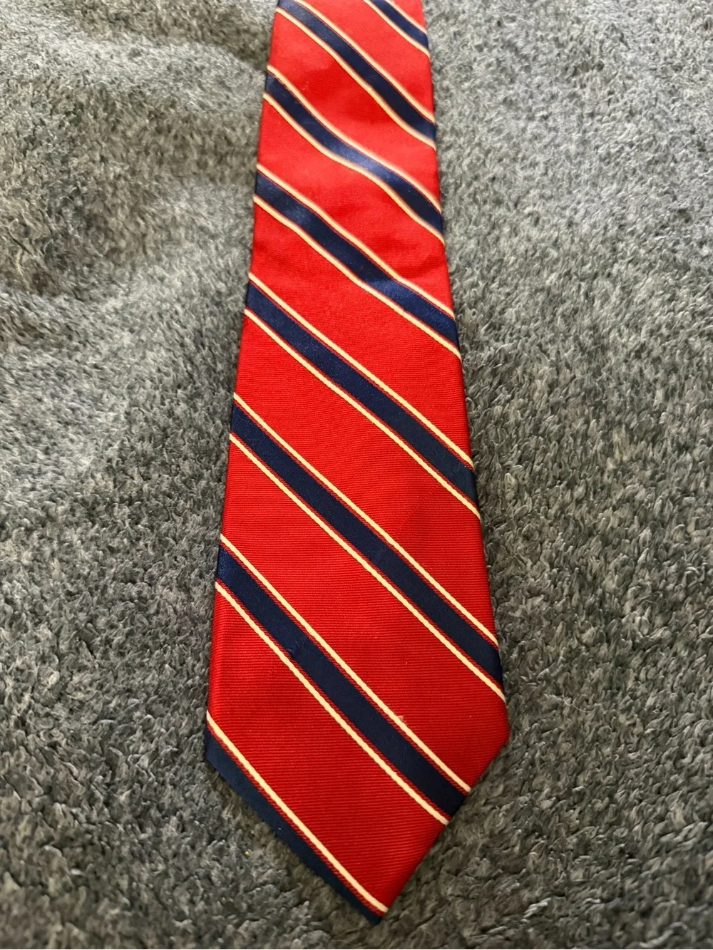 Tommy Hilfiger Men's 100% Silk Red and Navy Blue Striped Necktie